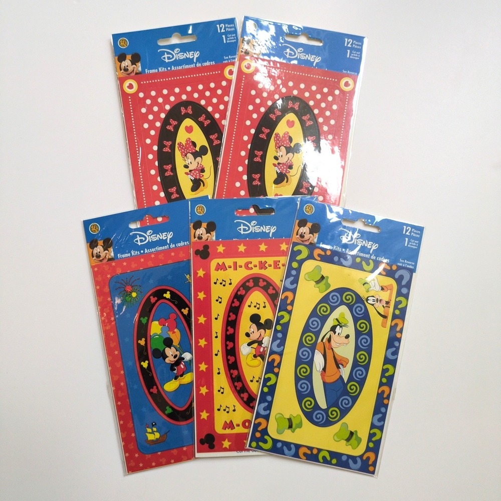 NIP Vtg Disney Sandylion Sticker Frame Kits Mickey Minnie Mouse Goofy 5 Packs